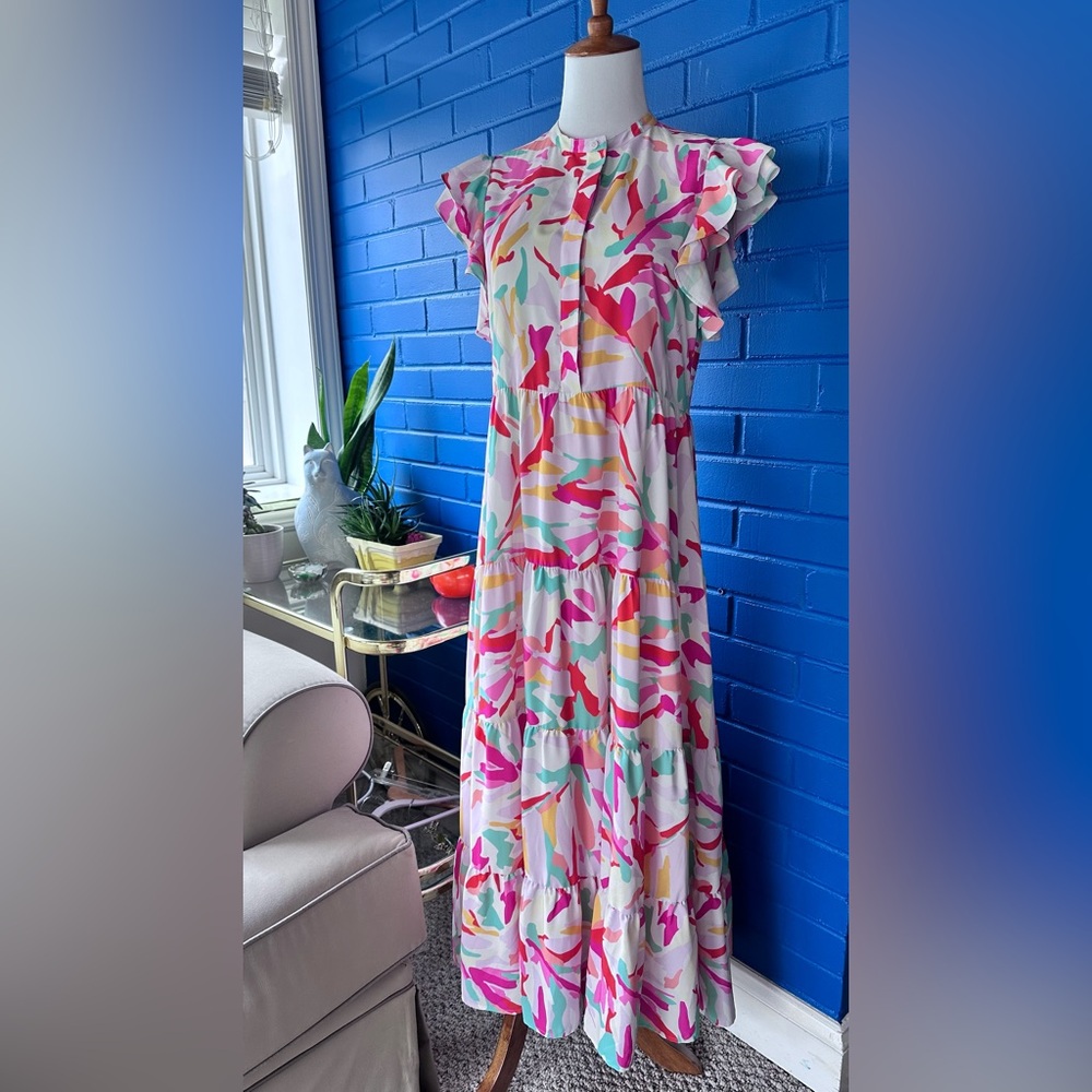 Crosby by Mollie Burch women small red pink yellow white long dress